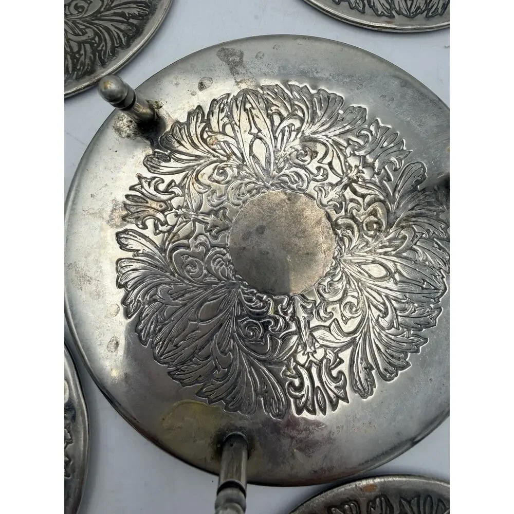 Vintage Set Of 5 Silver Plated Coasters